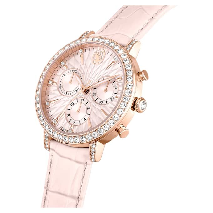 Matrix Tennis Chrono-ur, Swiss Made, læderrem, lyserød, rosaguld-farvet finish Matrix Tennis Chrono-ur, Swiss Made, læderrem, lyserød, rosaguld-farvet finish