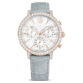 Matrix Tennis Chrono-ure, Swiss Made, læderrem, grå, champagneguld-farvet finish