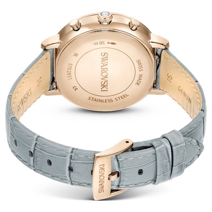 Matrix Tennis Chrono-ure, Swiss Made, læderrem, grå, champagneguld-farvet finish Matrix Tennis Chrono-ure, Swiss Made, læderrem, grå, champagneguld-farvet finish