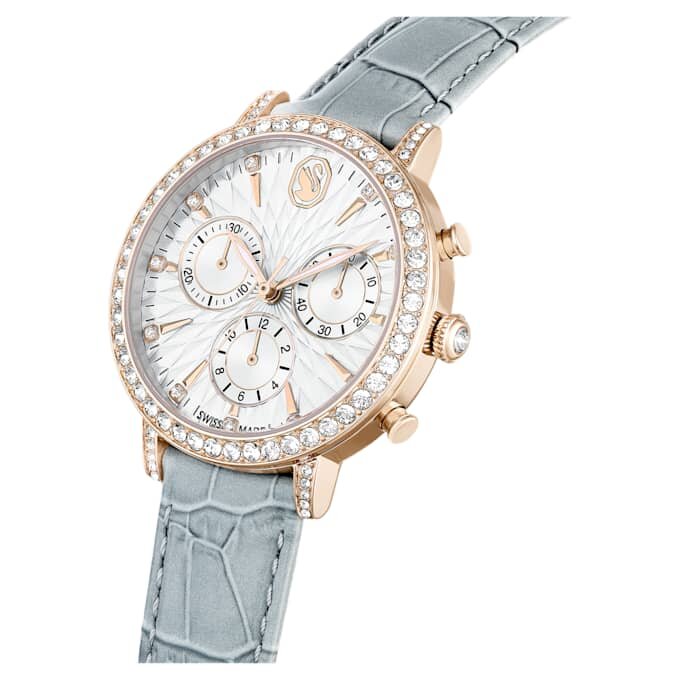 Matrix Tennis Chrono-ure, Swiss Made, læderrem, grå, champagneguld-farvet finish Matrix Tennis Chrono-ure, Swiss Made, læderrem, grå, champagneguld-farvet finish