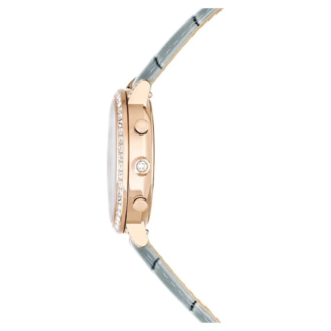 Matrix Tennis Chrono-ure, Swiss Made, læderrem, grå, champagneguld-farvet finish Matrix Tennis Chrono-ure, Swiss Made, læderrem, grå, champagneguld-farvet finish