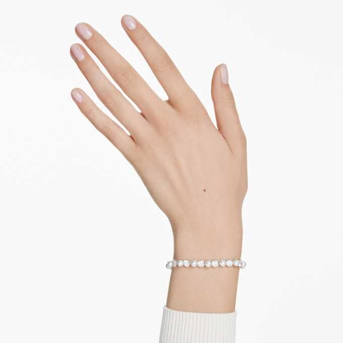 Matrix Tennisarmbånd Crystal Pearl, rundslibede, hvide, rhodiumbelagte Matrix Tennisarmbånd Crystal Pearl, rundslibede, hvide, rhodiumbelagte