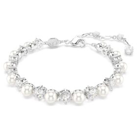 Matrix Tennisarmbånd Crystal Pearl, rundslibede, hvide, rhodiumbelagte