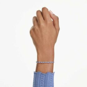 Matrix tennisarmbånd med blandede runde slibninger, blå, rhodineret