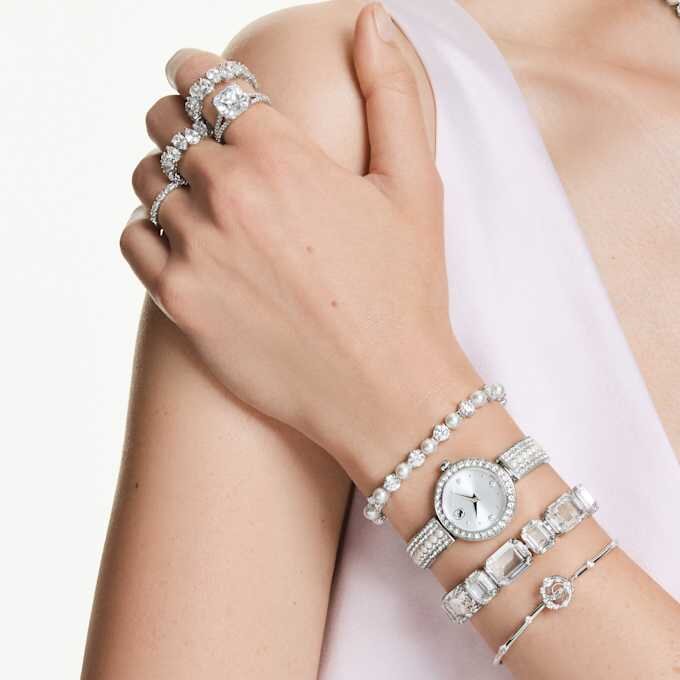 Constella armring, rundslibning, dansende sten, hvid, rhodineret Constella armring, rundslibning, dansende sten, hvid, rhodineret
