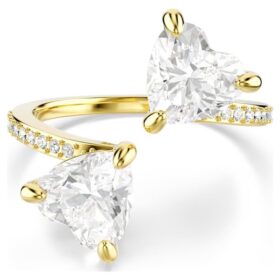 Mesmera åben ring med hjerteformet slibning, pavé, hvid, forgyldt Mesmera åben ring med hjerteformet slibning, pavé, hvid, forgyldt
