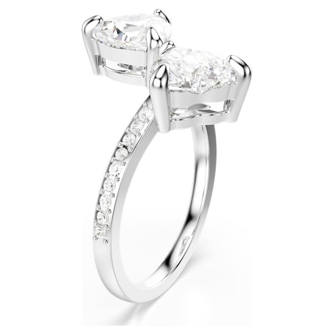 Mesmera åben ring med hjerteformet slibning, pavé, hvid, rhodineret Mesmera åben ring med hjerteformet slibning, pavé, hvid, rhodineret