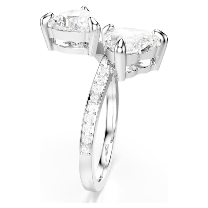 Mesmera åben ring med hjerteformet slibning, pavé, hvid, rhodineret Mesmera åben ring med hjerteformet slibning, pavé, hvid, rhodineret