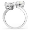 Mesmera åben ring med hjerteformet slibning, pavé, hvid, rhodineret Mesmera åben ring med hjerteformet slibning, pavé, hvid, rhodineret