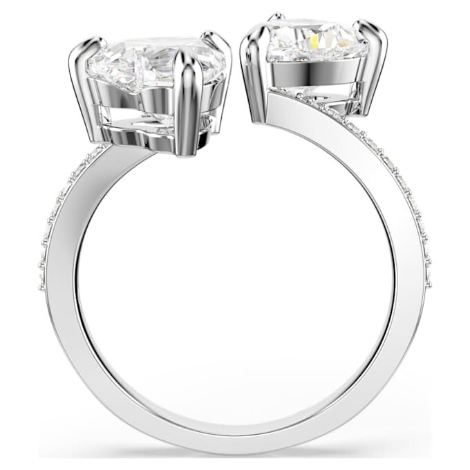 Mesmera åben ring med hjerteformet slibning, pavé, hvid, rhodineret Mesmera åben ring med hjerteformet slibning, pavé, hvid, rhodineret