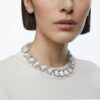 Millenia-halskæde med store krystaller, ottekantet slibning, hvid, rhodineret