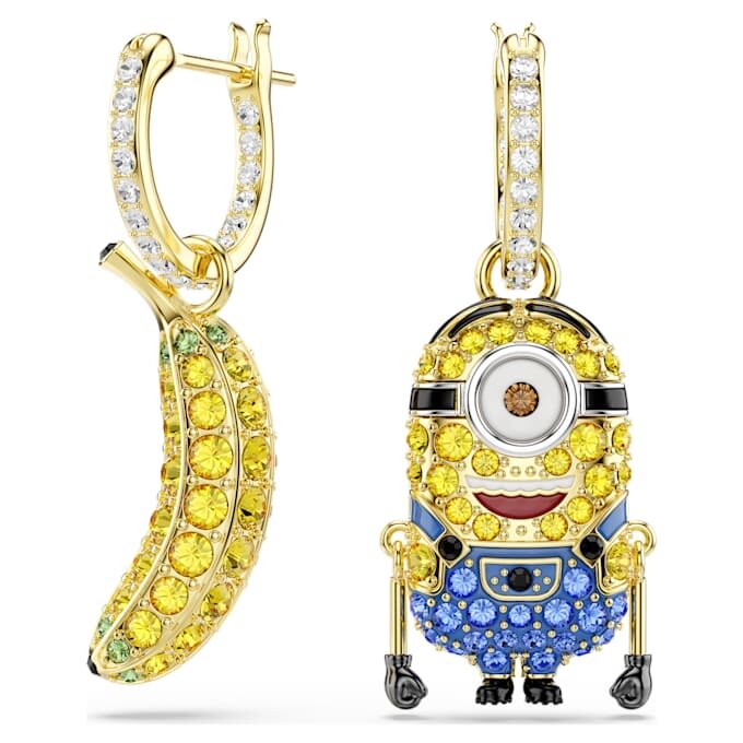 Minions Stuart og Banana øreringe med pavé, mini, flerfarvede, forgyldt Minions Stuart og Banana øreringe med pavé, mini, flerfarvede, forgyldt