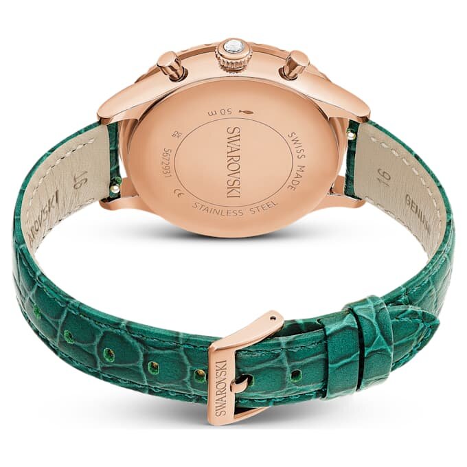 Octea Chrono-ure, fremstillet i Schweiz, læderrem, grøn, rosaguld-farvet finish Octea Chrono-ure, fremstillet i Schweiz, læderrem, grøn, rosaguld-farvet finish