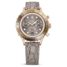 Octea Chrono-ure, Swiss Made, læderrem, grå, rosaguld-farvet finish Octea Chrono-ure, Swiss Made, læderrem, grå, rosaguld-farvet finish