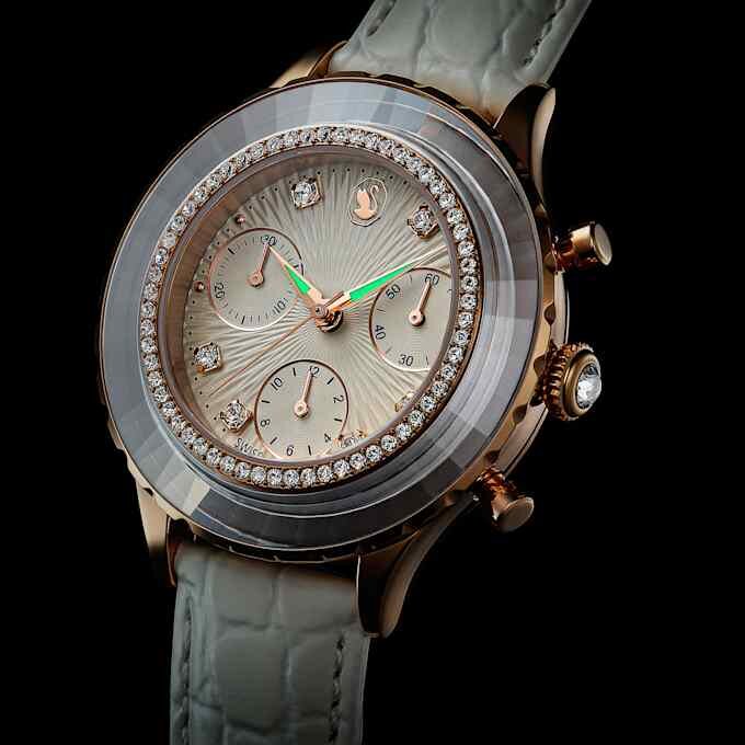 Octea Chrono-ure, Swiss Made, læderrem, hvid, rosaguld-farvet finish Octea Chrono-ure, Swiss Made, læderrem, hvid, rosaguld-farvet finish