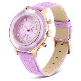 Octea Chrono-ure, Swiss Made, læderrem, lilla, rosaguld-farvet finish Octea Chrono-ure, Swiss Made, læderrem, lilla, rosaguld-farvet finish