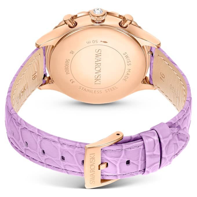 Octea Chrono-ure, Swiss Made, læderrem, lilla, rosaguld-farvet finish Octea Chrono-ure, Swiss Made, læderrem, lilla, rosaguld-farvet finish
