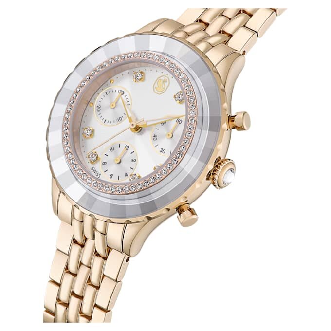 Octea Chrono-ure, Swiss Made, metalarmbånd, guldfarvet, champagneguldfarvet finish Octea Chrono-ure, Swiss Made, metalarmbånd, guldfarvet, champagneguldfarvet finish