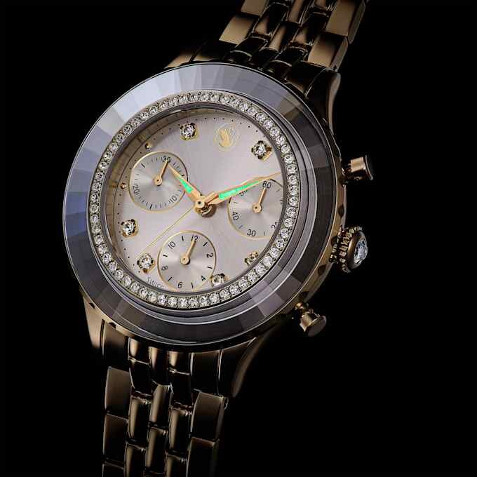Octea Chrono-ure, Swiss Made, metalarmbånd, guldfarvet, champagneguldfarvet finish Octea Chrono-ure, Swiss Made, metalarmbånd, guldfarvet, champagneguldfarvet finish