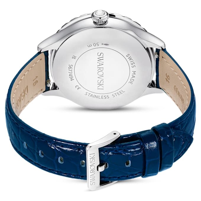 Octea Moon-ure, Swiss Made, Måne, læderrem, blå, rustfrit stål Octea Moon-ure, Swiss Made, Måne, læderrem, blå, rustfrit stål