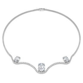 Oktagonhalskæde med laboratoriefremstillede diamanter, 19,90 ct i alt, oktagonform, 18K hvidguld Oktagonhalskæde med laboratoriefremstillede diamanter, 19,90 ct i alt, oktagonform, 18K hvidguld