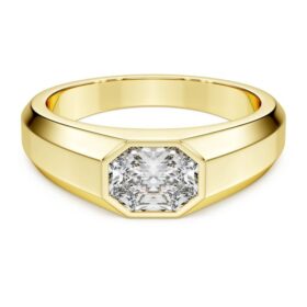 Oktagonring med laboratoriefremstillede diamanter, 1,0 ct i alt, oktagonform, 14K gult guld Oktagonring med laboratoriefremstillede diamanter, 1,0 ct i alt, oktagonform, 14K gult guld
