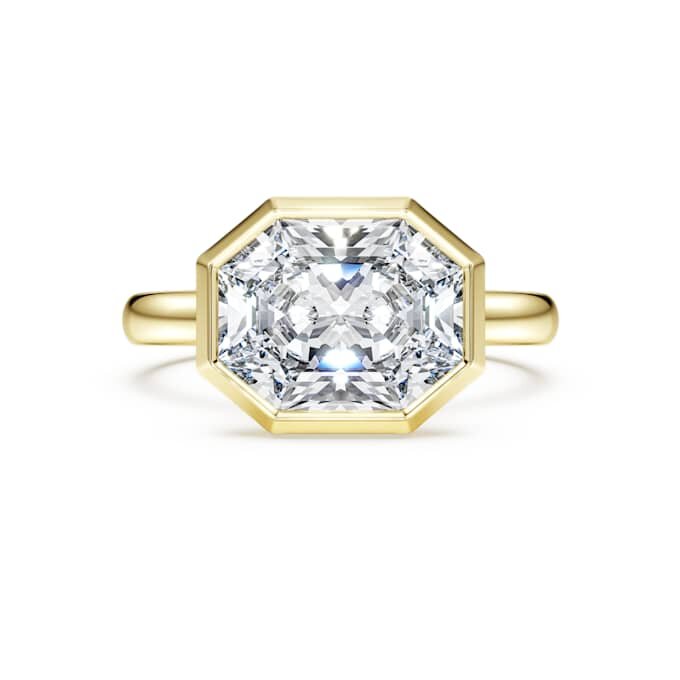 Oktagonring med laboratoriefremstillede diamanter, 3,0 ct i alt, oktagonform, 14K gult guld Oktagonring med laboratoriefremstillede diamanter, 3,0 ct i alt, oktagonform, 14K gult guld