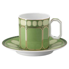 Signum kaffekop med underkop i porcelæn, grøn