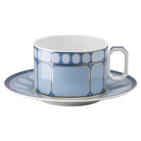 Signum tekop med underkop i porcelæn, blå