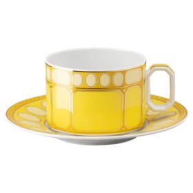 Signum tekop med underkop i porcelæn, gul