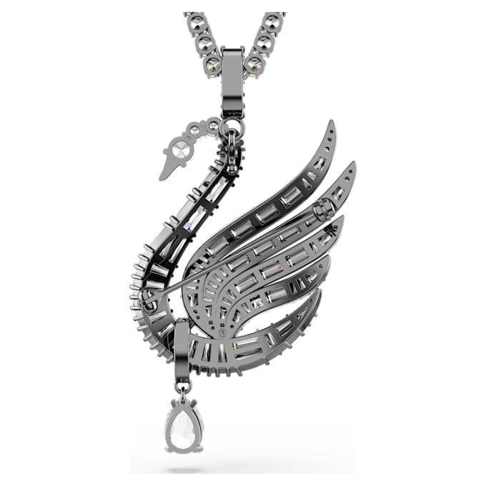 Svanependant og broche, hvid, rutheniumbelagt Svanependant og broche, hvid, rutheniumbelagt