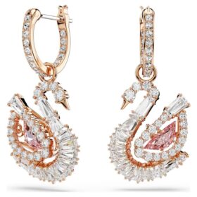 Swan Drop øreringe med pavé, svane, lyserød Swan Drop øreringe med pavé, svane, lyserød