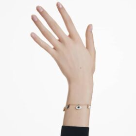 Symbolica-armbånd med krystalperle, firkløver, det onde øje og hestesko, blå, forgyldt Symbolica-armbånd med krystalperle, firkløver, det onde øje og hestesko, blå, forgyldt