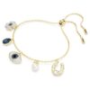Symbolica-armbånd med krystalperle, firkløver, det onde øje og hestesko, blå, forgyldt Symbolica-armbånd med krystalperle, firkløver, det onde øje og hestesko, blå, forgyldt