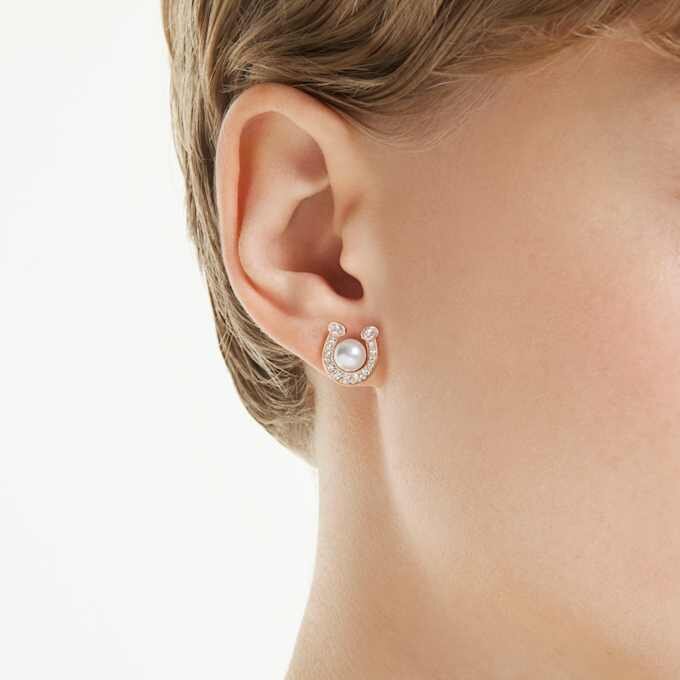 Symbolica øreringe med krystalperle, pavé, hestesko, hvid, rosaguldbelagt Symbolica øreringe med krystalperle, pavé, hestesko, hvid, rosaguldbelagt