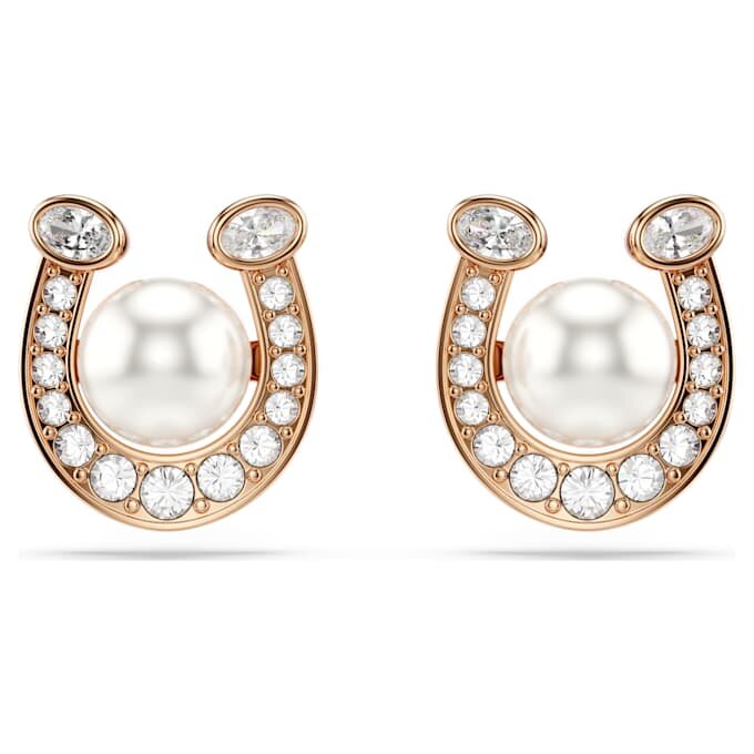 Symbolica øreringe med krystalperle, pavé, hestesko, hvid, rosaguldbelagt Symbolica øreringe med krystalperle, pavé, hestesko, hvid, rosaguldbelagt