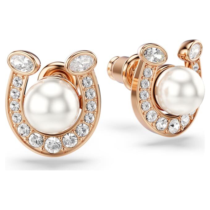 Symbolica øreringe med krystalperle, pavé, hestesko, hvid, rosaguldbelagt Symbolica øreringe med krystalperle, pavé, hestesko, hvid, rosaguldbelagt