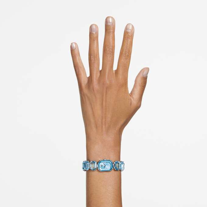 Ur med ottekantet armbånd, blå, rustfrit stål Ur med ottekantet armbånd, blå, rustfrit stål