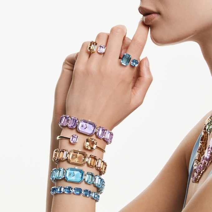 Ur med ottekantet armbånd, blå, rustfrit stål Ur med ottekantet armbånd, blå, rustfrit stål