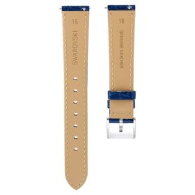Urrem 16 mm (0,63″) bred, læder med syninger, blå, rustfrit stål Urrem 16 mm (0,63″) bred, læder med syninger, blå, rustfrit stål