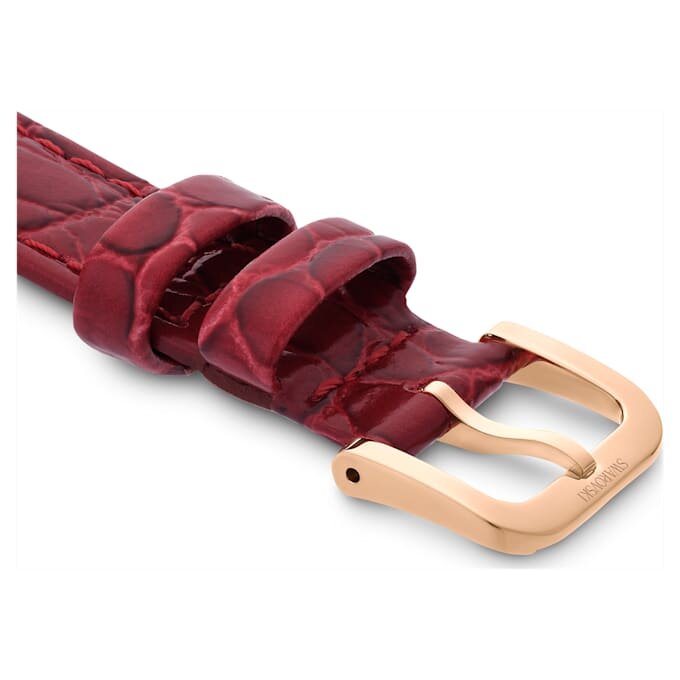 Urrem 16 mm (0,63″) bred, læder med syninger, rød, rosaguld-farvet finish Urrem 16 mm (0,63″) bred, læder med syninger, rød, rosaguld-farvet finish