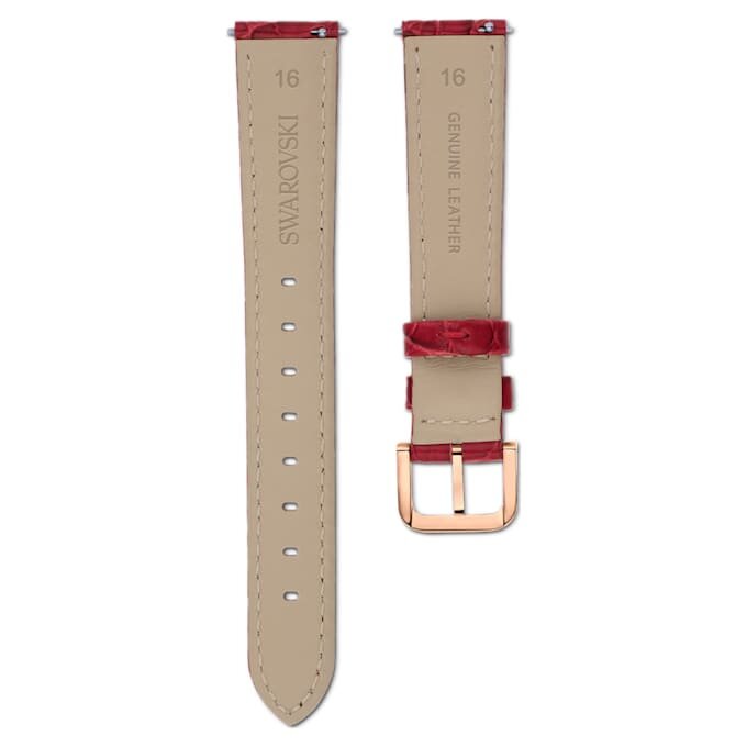 Urrem 16 mm (0,63″) bred, læder med syninger, rød, rosaguld-farvet finish Urrem 16 mm (0,63″) bred, læder med syninger, rød, rosaguld-farvet finish