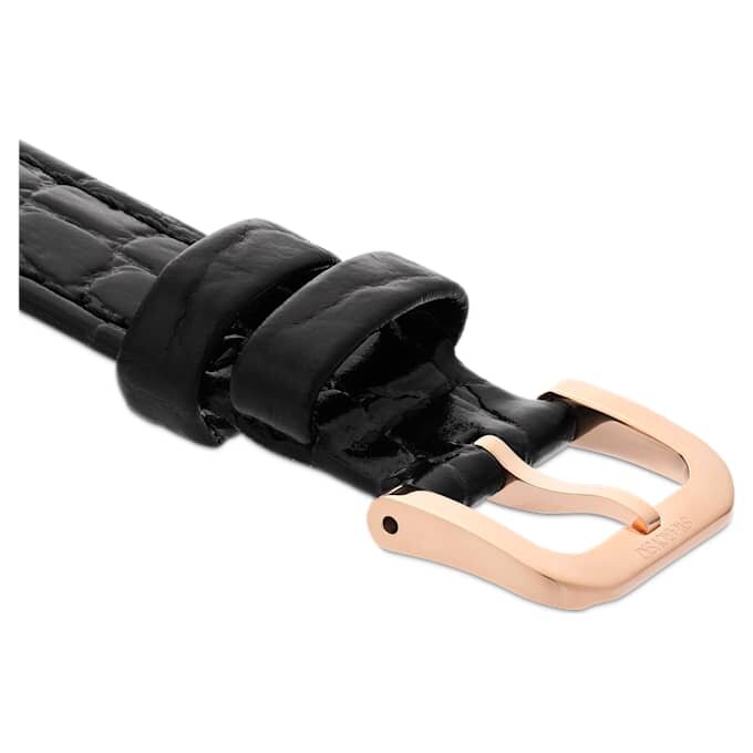 Urrem 16 mm (0,63″) bred, læder med syninger, sort, rosaguld-farvet finish Urrem 16 mm (0,63″) bred, læder med syninger, sort, rosaguld-farvet finish